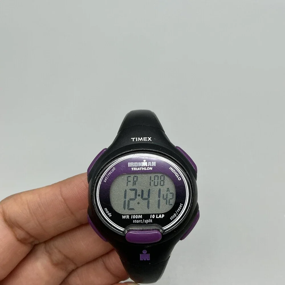Timex Ironman Triathlon Womens Watch 34mm Black Purple T5K523 New Battery